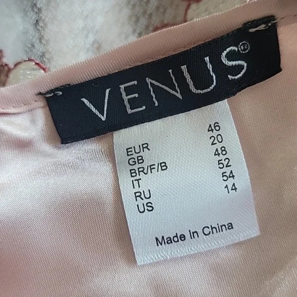 Like New Venus Floral Embroidered Champagne Dress w/Sheer Overlay Sz. 14 - Picture 8 of 8